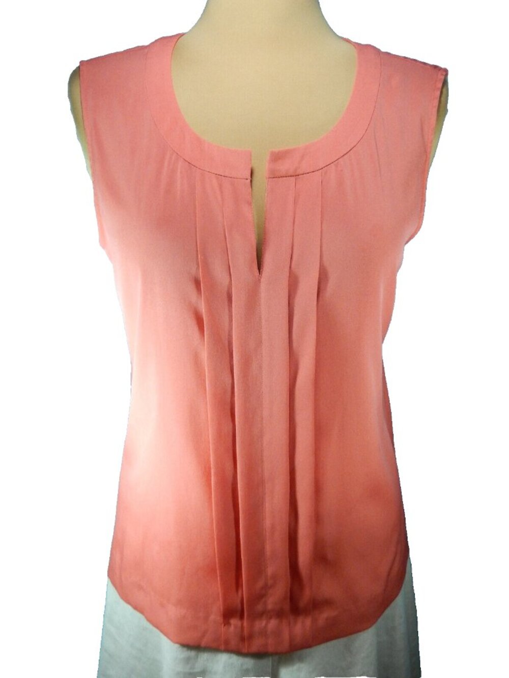 Calvin Klein Peach Split Collar Neckline Sleeveless Career Shell Large EUC